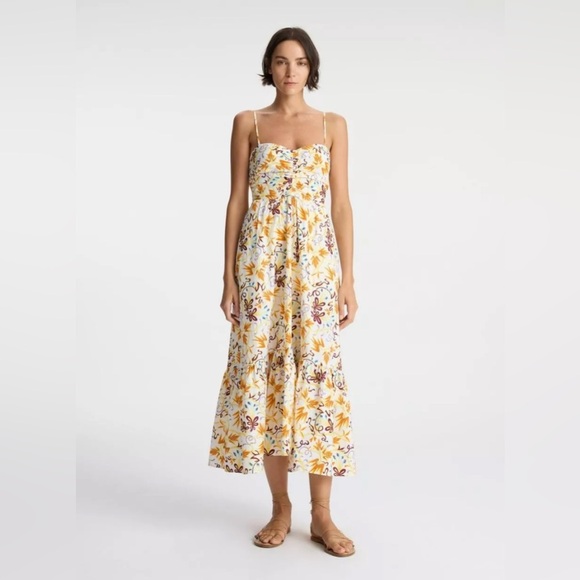 A.L.C A-Line Midi Dress White Multi Lilah Print Flounce Hem Size 4 $495 - Picture 1 of 15